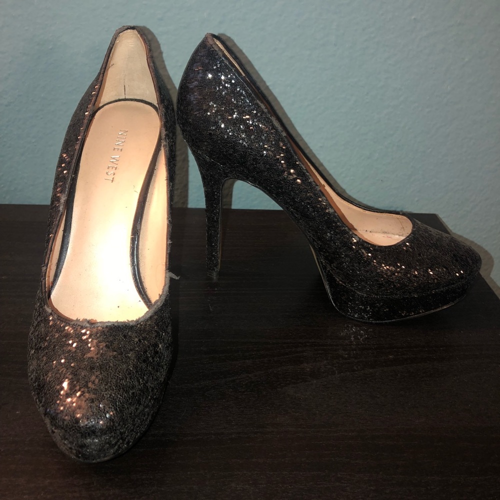 Black Glitter Nine West Heels